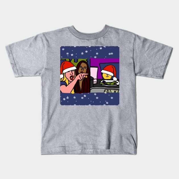 Merry Christmas from Woman Yelling at Cat Meme Kids T-Shirt by ellenhenryart